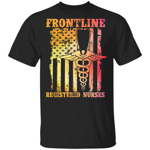 Frontline Registered Nurses Cute Medical Symbol On American Flag Shirt Matching Nurse Doctor Medical Gifts T-Shirt - Macnystore
