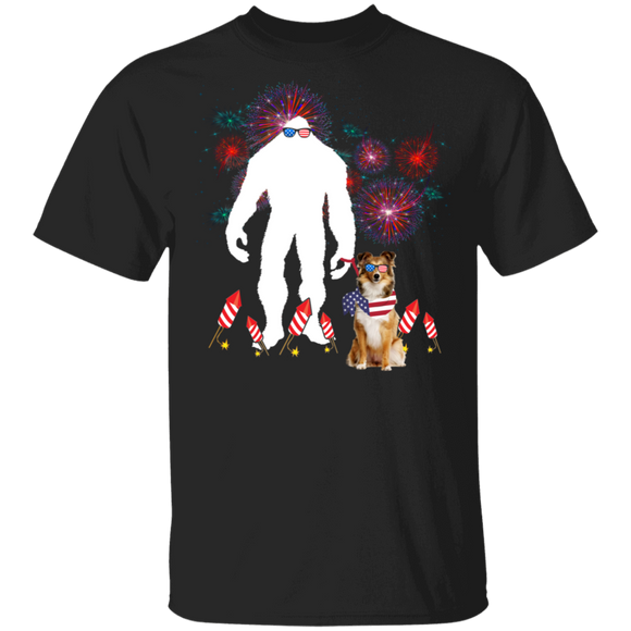 Cool American Flag Sheltie Bigfoot 4th Of July Independence Day Gifts T-Shirt - Macnystore