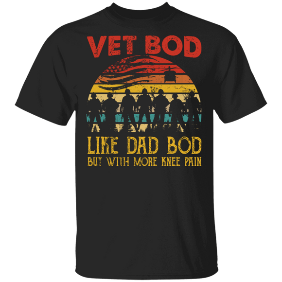 Vintage Retro Vet Bod Like A Dad Bod But With More Knee Pain Veteran Dad Gifts T-Shirt - Macnystore