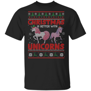 Christmas Unicorn Sweater Funny Christmas Is Better With Unicorns Cute Unicorn Lover Gifts Christmas T-Shirt - Macnystore