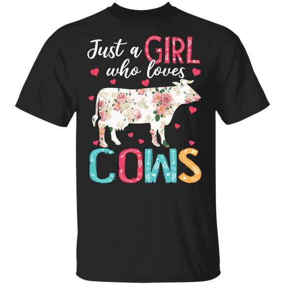 Cute Just A Girl Who Loves Cows Flower T-Shirt - Macnystore