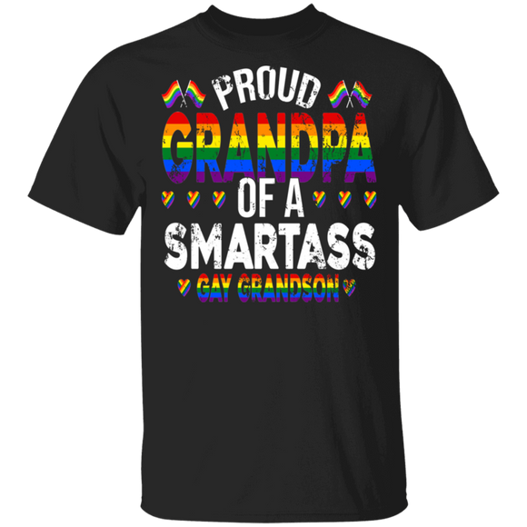 Proud Grandpa Of A Smartass Gay Grandson Cool Pride LGBT Flag Heart Shirt Matching Proud LGBT Gay Father's Day Gifts T-Shirt - Macnystore