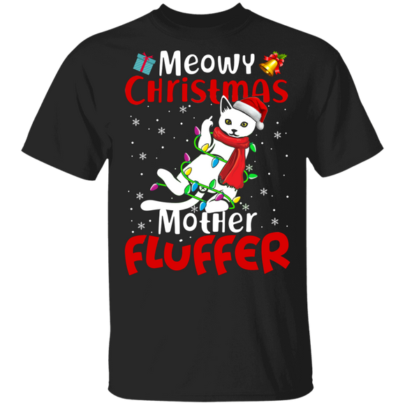 Christmas Cat Lover Shirt Meowy Christmas Mother Fluffer Funny Christmas Santa Cat Lover Gifts Christmas T-Shirt - Macnystore