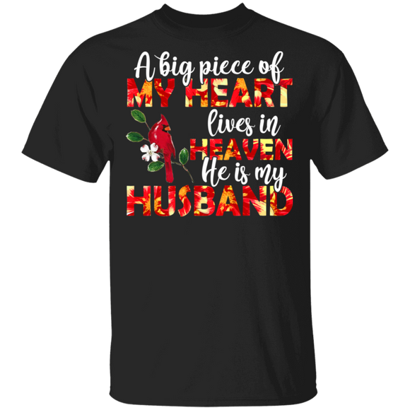 A Big Piece Of My Heart Lives In Heaven He Is My Husband Cute Cardinal Shirt Matching Women Wife Gifts T-Shirt - Macnystore