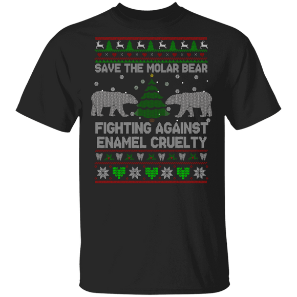 Christmas Dentist Shirt Save The Molar Bear Cool Ugly Christmas Sweater Dental Dentist Bear Lover Gifts Christmas T-Shirt - Macnystore