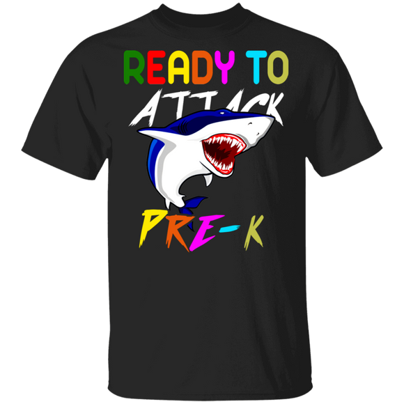 Ready To Attack Pre-k Cool Shark First Day Of School Kids Student Gifts T-Shirt - Macnystore