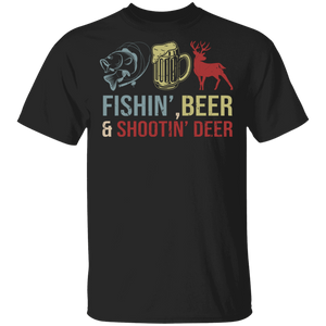 Fishing Hunting Lover Shirt Fishin' Beer Shootin Deer Cool Fish Fishing Deer Hunting Lover Gifts T-Shirt - Macnystore