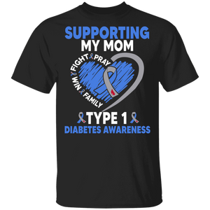 Diabetes Awareness Shirt Supporting My Mom Type 1 Diabetes Cool T1D Kids Diabetic Awareness Ribbon Heart Mom Family Gifts T-Shirt - Macnystore