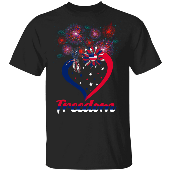 Dragonfly Sunflower Heart Flag 4th July American Patriotic.png T-Shirt - Macnystore