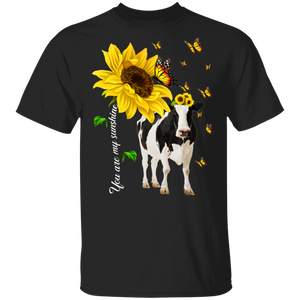 You Are My Sunshine Cute Butterflies Sunflower Cow Shirt Matching Cow Lover Fans Farmer Rancher Gifts T-Shirt - Macnystore