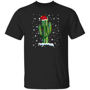Christmas Santa Shirt Christmas Lights Cactus Funny Christmas Santa Cactus Lover Gifts Christmas T-Shirt - Macnystore
