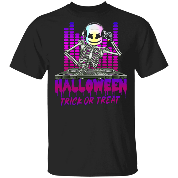 Halloween Trick Or Treat Cool Skeleton Dancing DJ Marshmallow Lover Gifts T-Shirt - Macnystore
