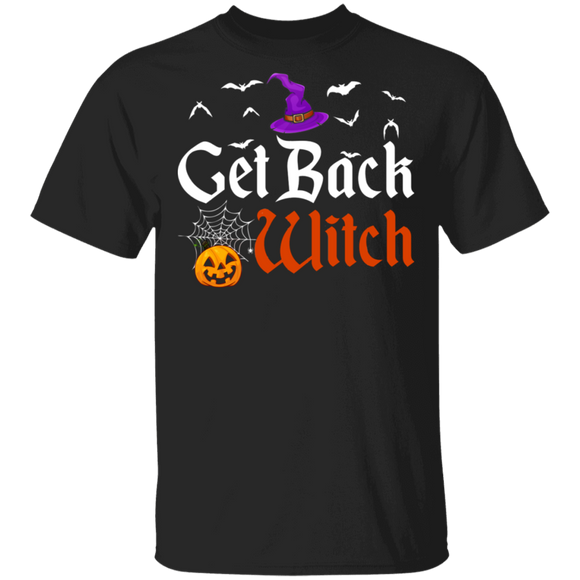 Get Back Witch Cool Halloween Pumpkin Bats Spiderweb Witch Lover Gifts T-Shirt - Macnystore