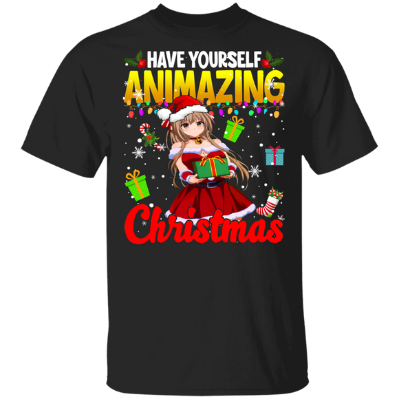 Christmas Anime Lover Shirt Have Yourself Animazing Christmas Cool Christmas Santa Claus Dress Anime Girl Gifts T-Shirt - Macnystore
