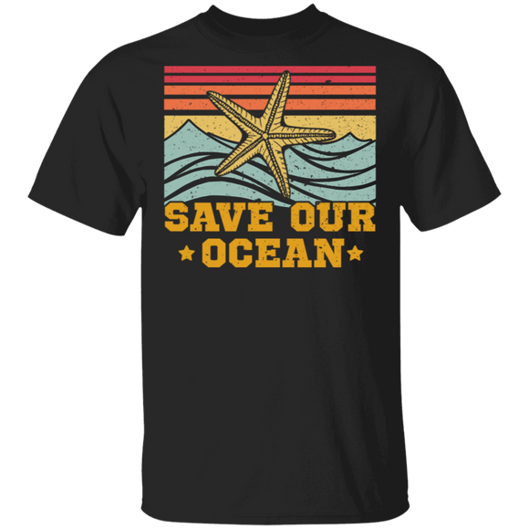 Vintage Retro Save Our Oceans Climate Change Starfish T-Shirt - Macnystore