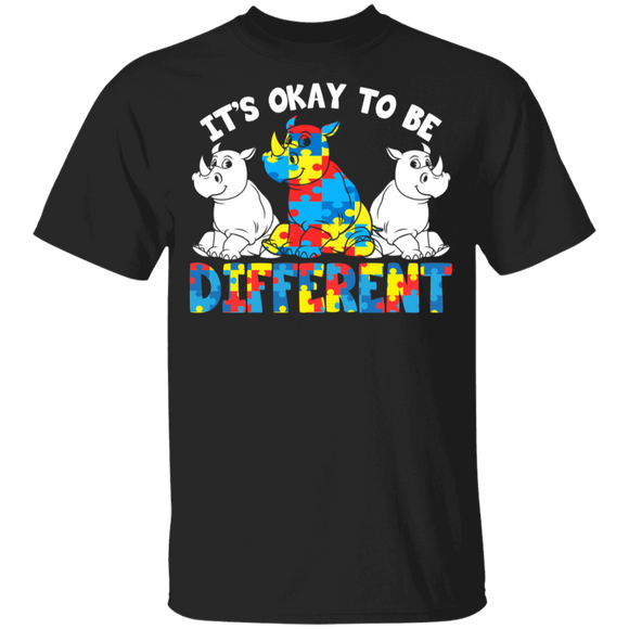 It's Ok To Be Different Cute Rhino Autism Awareness Autistic Children Autism Patient Kids Men Women Rhino Lover Gifts Youth T-Shirt - Macnystore