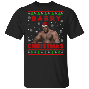 Christmas Santa Shirt Barry Christmas Ugly Funny Christmas Sweater Santa Barry Sitting On A Bed Gifts T-Shirt - Macnystore