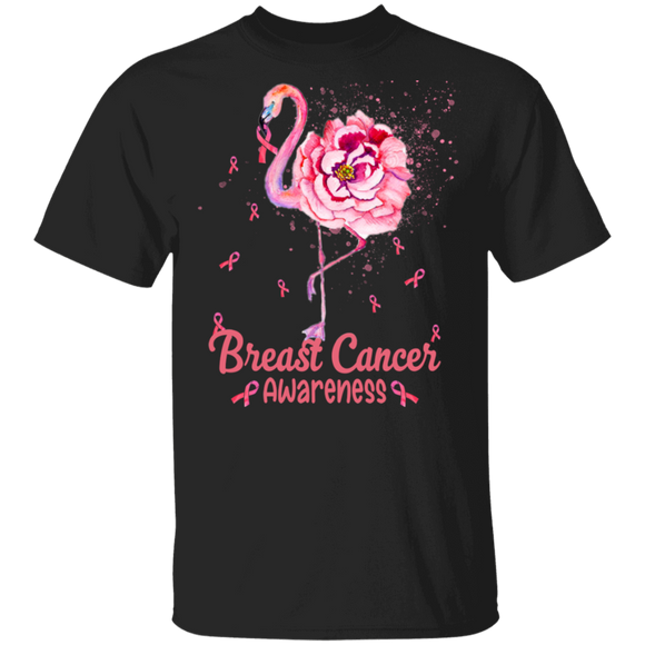 Breast Cancer Awareness Flamingo Shirt Breast Cancer Awareness Pink Ribbon Cute Flamingo Rose Flower Lover Gifts Breast Cancer T-Shirt - Macnystore