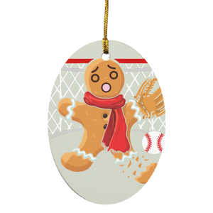 Christmas Gingerbread Shirt Baseball Goalie Funny Christmas Gingerbread Man Snap Baseball Player Lover Gifts SUBORNO Oval Ornament - Macnystore