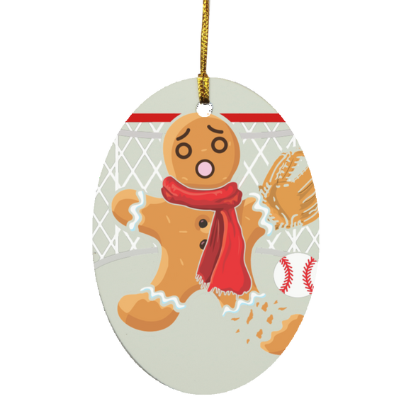 Christmas Gingerbread Shirt Baseball Goalie Funny Christmas Gingerbread Man Snap Baseball Player Lover Gifts SUBORNO Oval Ornament - Macnystore