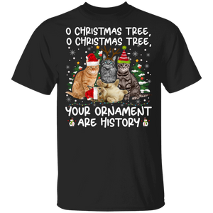 Christmas Cat Love Shirt O Christmas Tree Your Ornament Are History Funny Christmas Ornaments Pajama Cat Lover Gift Christmas T-Shirt - Macnystore