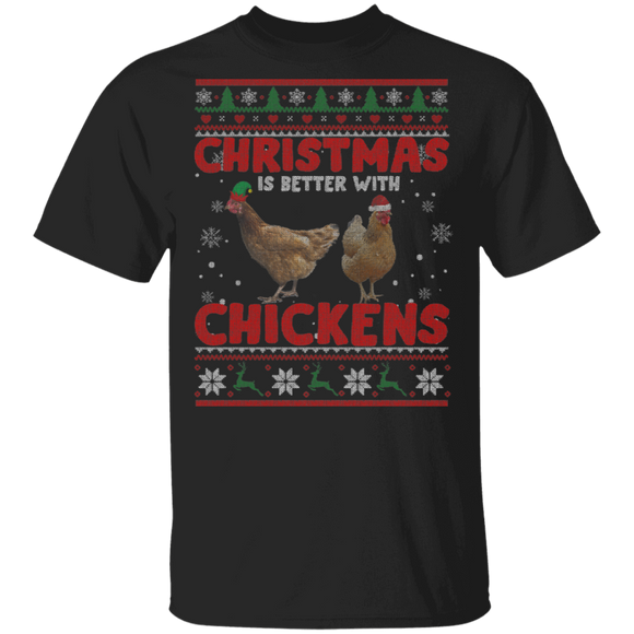 Christmas Chicken Sweater Funny Christmas Is Better With Chickens Cute Chicken Lover Gifts Christmas T-Shirt - Macnystore