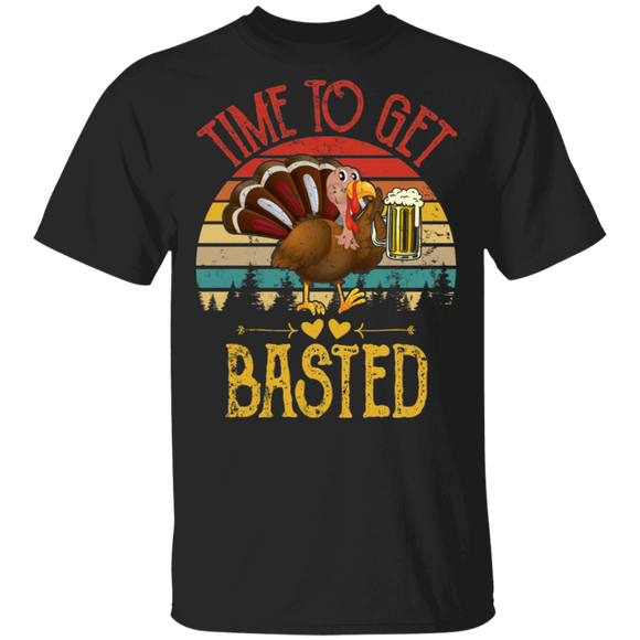Thanksgiving Turkey Shirt Vintage Retro Time To Get Basted Funny Beer Drinking Lover Gifts Thanksgiving T-Shirt - Macnystore