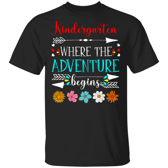 Kindergarten Where The Adventure Begins Cute Back To School First Day Of School Student Teacher Gifts T-Shirt - Macnystore