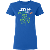 Kiss Me I'm Highrish Marijuana St Patrick's Day Irish Gifts Ladies T-Shirt - Macnystore