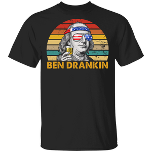 Vintage Retro Ben Drankin Cool Benjamin Franklin Wearing American Flag Headband Glasses Shirt 4th Of July US Independence Day Gifts T-Shirt - Macnystore