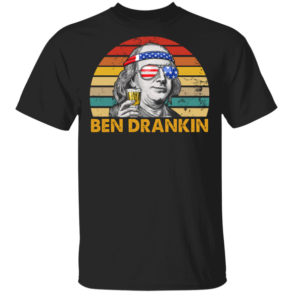 Vintage Retro Ben Drankin Cool Benjamin Franklin Wearing American Flag Headband Glasses Shirt 4th Of July US Independence Day Gifts T-Shirt - Macnystore