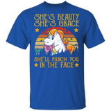 Vintage Retro She's Beauty She's Grace She'll Punch You In The Face Funny Donut Unicorn Shirt Matching Magical Unicorn Lover Gifts T-Shirt - Macnystore