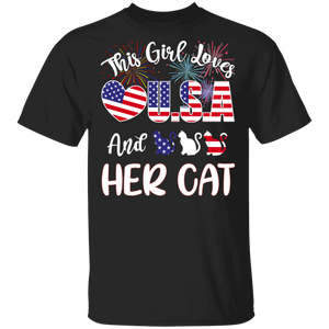 This Girl Loves USA and Her Cat Cool American Flag Cat Lover 4th Of July Gifts T-Shirt - Macnystore