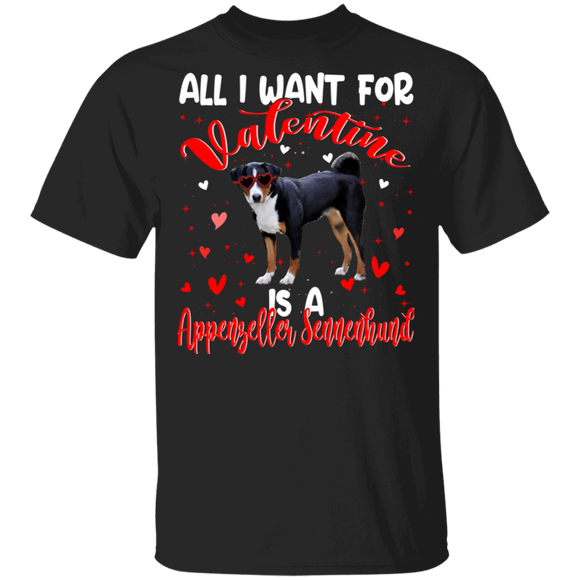 All I Want For Valentine Is A Appenzeller Sennenhund Dog Matching Shirts For Couples Girl Women Personalized Valentine T-Shirt - Macnystore