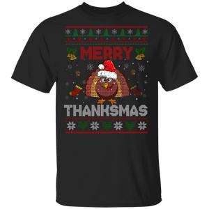 Christmas Shirt Merry Thanksmas Cute Turkey Christmas Thanksgiving Gifts Christmas T-Shirt - Macnystore