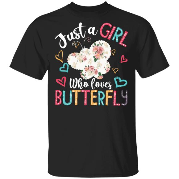 Just A Girl Who Loves Butterfly Floral Matching Shirt For Women Girls Ladies Funny Mom Daughter Gifts T-Shirt - Macnystore