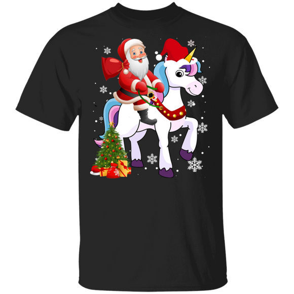 Christmas Santa Shirt Santa Riding Unicorn Funny Christmas Unicorn Lover Gifts Christmas T-Shirt - Macnystore