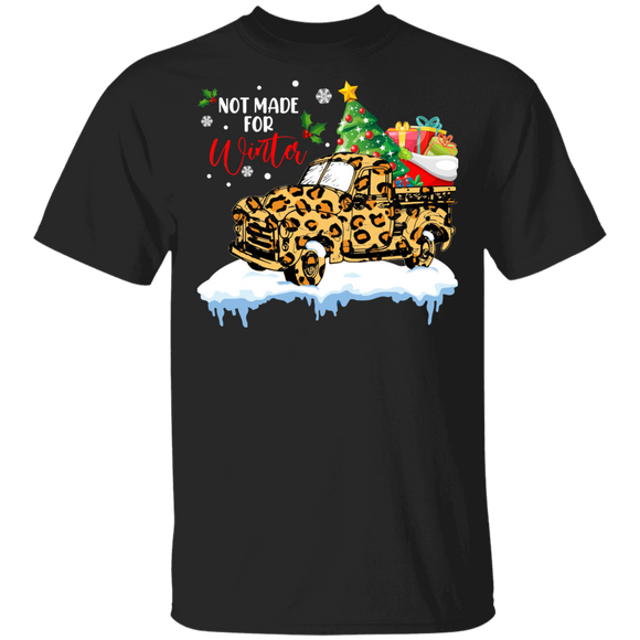 Christmas Leopard Plaid Truck Funny Not Made For Winter Tree On Truck X-mas Truck Love T-Shirt - Macnystore