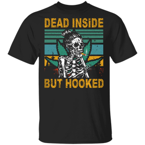 Vintage Retro Dead Inside But Hooked Cool Skeleton Girl Smoking Cannabis Shirt T-Shirt - Macnystore