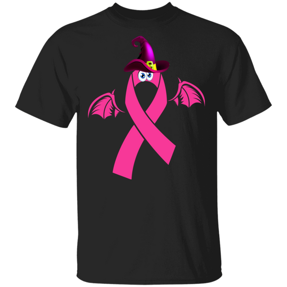 Halloween Breast Cancer Shirt Bat Witch Pink Ribbon Funny Halloween Breast Cancer Awareness Gifts T-Shirt - Macnystore