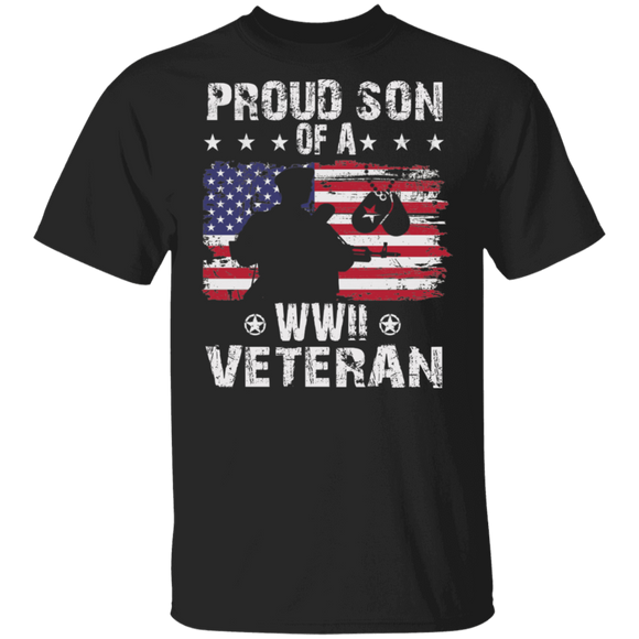Proud Son Of A WWII Veteran American Flag Veteran Shirt Matching US WWII Soldier Veteran Army Gifts T-Shirt - Macnystore