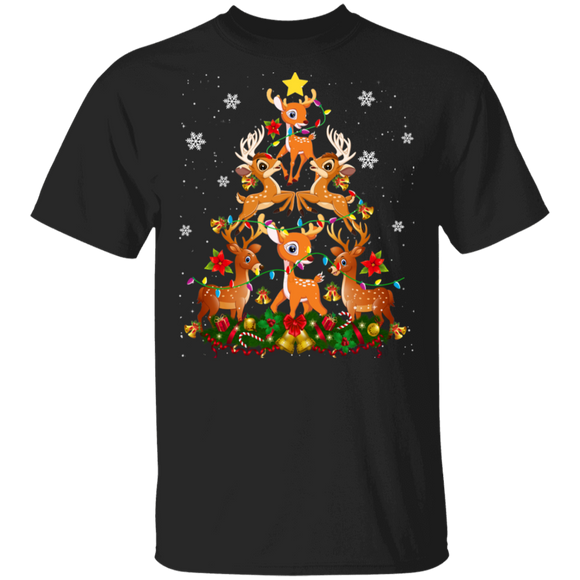Christmas Tree Shirt Deer Christmas Tree Cute X-mas Tree Deer Lover Gifts Christmas T-Shirt - Macnystore