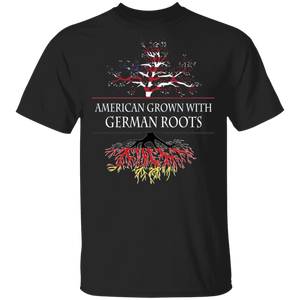 American Grown With German Roots Cool American-German Flag Tree Germany Gifts T-Shirt - Macnystore