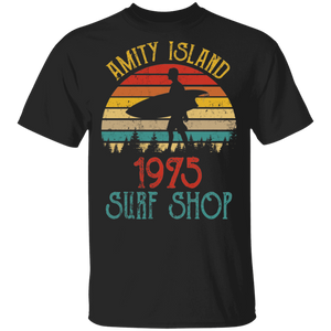Vintage Retro Amity Island 1975 Surf Shop Cool Surfer Surfing Fans Jaws Film Lover Gifts T-Shirt - Macnystore