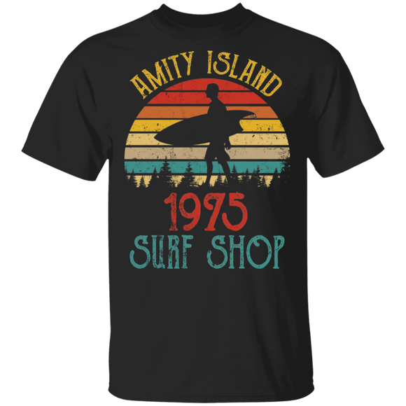 Vintage Retro Amity Island 1975 Surf Shop Cool Surfer Surfing Fans Jaws Film Lover Gifts T-Shirt - Macnystore