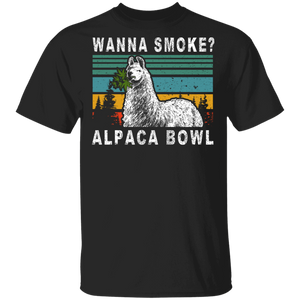 Vintage Retro Wanna Smoke Alpaca Bowl Cool Llama Holding Weed Cannabis Marijuana Shirt Matching Alpaca Lover Fans Smoker Gifts T-Shirt - Macnystore