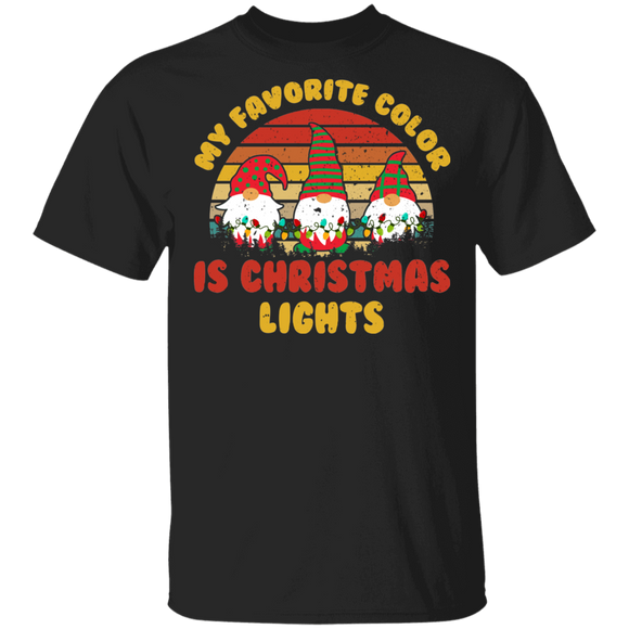 Vintage Retro Christmas Gnome Lover My Favorite Color Is Christmas Lights Funny Xmas Gnome Gifts T-Shirt - Macnystore