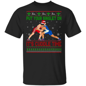 Christmas Wrestling Shirt Put Your Singlet On Ugly Funny Christmas Sweater Santa Wrestler Wrestling Lover Gifts T-Shirt - Macnystore