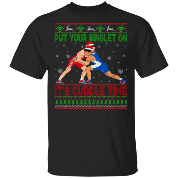 Christmas Wrestling Shirt Put Your Singlet On Ugly Funny Christmas Sweater Santa Wrestler Wrestling Lover Gifts T-Shirt - Macnystore