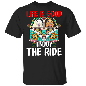 Dog Lover Shirt Life Is Good Enjoy The Ride Funny Hippie Bus Golden Retriever Dog Lover Gifts T-Shirt - Macnystore